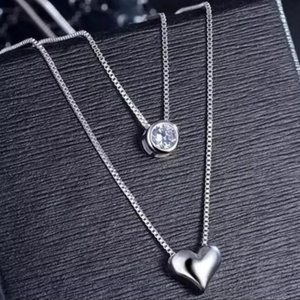 DOUBLE LAYER 925 STERLING SILVER DIAMOND NECKLACE